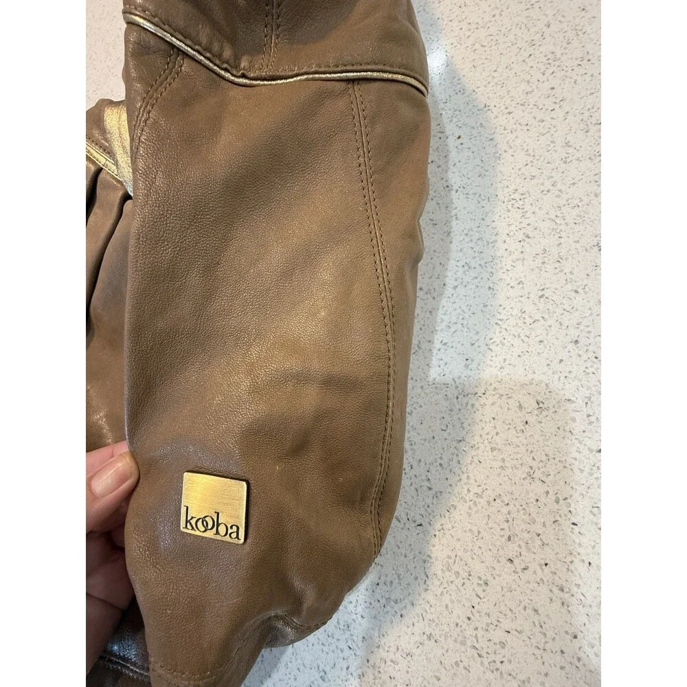 KOOBA Pleated Shoulder Leather Hobo Bag Purse Gold Brown Slouchy Boho - Picture 11 of 16